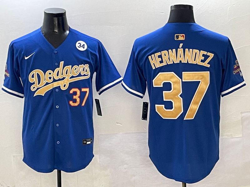 Men Los Angeles Dodgers 37 Hernandez Blue Gold Game Nike 2025 MLB Jersey style 4